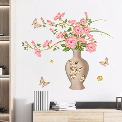 Elegant Vase Wall Sticker Flower Wall Decal DIY Rose Floral Wall Decor Removable • £6.79