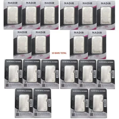 Lot Of 10 - 1 Oz Silver Bar Nadir Metal Refinery NMR - .999 Fine In Assay • $315.28