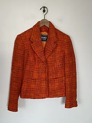 Gianni Versace Jeans Couture Medusa Rainbow Flecked Tweed Wool Orange 26 | 40 • $125