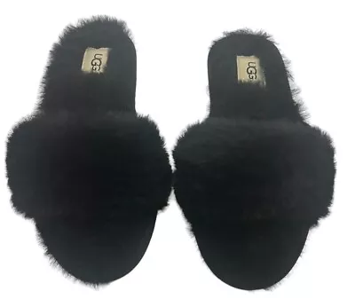 UGG Fluff Flip Flop Logo Slipper  Sandal Women’s Size 8 Black NOT A Slide New • $74.99