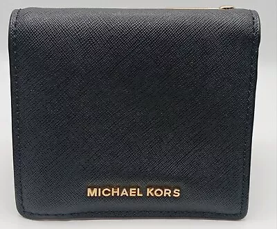 Michael Kors Black Jet Set Small Travel Fold Carry All Card Case Leather Wallet • $34.99