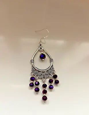 £6.95 • Buy Dangle Purple Chandelier Earrings Ethnic Boho AB Crystal 925 S Silver Ear Hooks