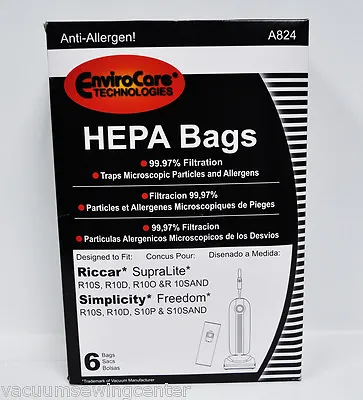 Envirocare Riccar SupraLite And Simplicity Freedom HEPA Vacuum Bags A824 • $26.79