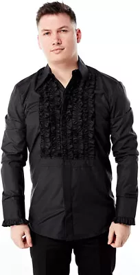 NWT $45 MEDIUM Mens Zen Retro Ruffle Ruche Frill Dinner Tuxedo Retro 70s Shirt • $24.99