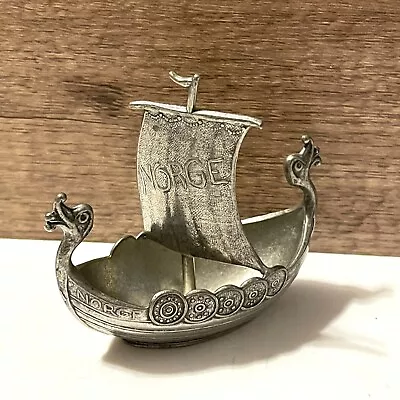 Vintage Handstopt Tinn Norwegian Pewter Norge Viking Longboat Ship Miniature • $44.49