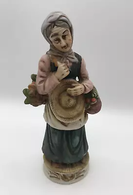 Vtg. UCGC Ucagco Old Woman With Baskets Figurine Farmhouse Bisque Ceramic 8.5  • $9.93