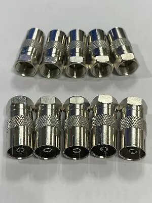 10 X F Type Male Plug To UHF Coaxial Female Plug Connector TV Aerial Adaptor • £7.99