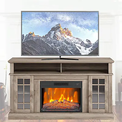 TV Stand With 23  Fireplace Entertainment Center Console Table For 65 70 Inch TV • $299.99
