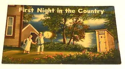 1 First Night In The Country Comic Card Outhouse Trees Flowers Postcard Vintage • $0.99