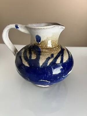 Small Studio Pottery Pitcher Blue/Brown/Cream Drip Glaze Signed 1977 Vintage • $11