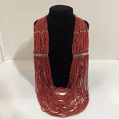 VTG 14” Mediterranean Red Coral Bead And  Silver Multi-Strand Necklace • $90