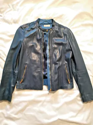 Massimo Dutti Blue Leather Jacket • £49.79