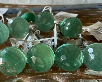 1: Round Faceted Glass Knob Hardware Coke Vintage-Green Door Cabinet Drawer Pull • $9.20
