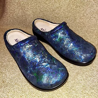 Alegria Kayla Clogs Mules Kay-264 Blue Floral Leather Comfort Shoes EU 40 US 9.5 • $34.99