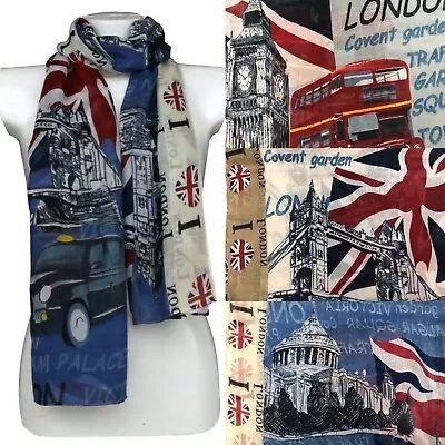 Union Jack UK Flag I Love London Viscose Large Ladies Scarf Sarong Shawl Wrap • £5.99