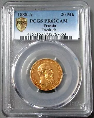 1888 A Gold Prussia Germany Proof 20 Mark Friedrich Iii Coin Pcgs Pr 62 Cameo • $2800