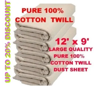 Cotton Twill Dust Sheets Various Sizes DIY Builder Decorating Cover 9ft X 12ft • £7.28