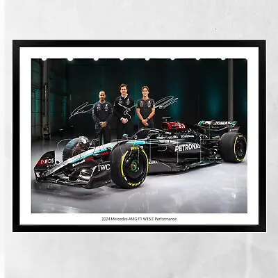 Lewis Hamilton Toto Wolf Russell 2024 Mercedes F1 Signed Print Poster Framed • £6.99
