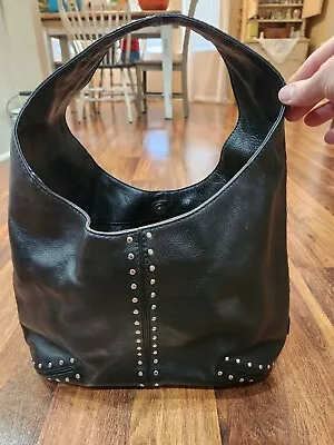 Michael Kors Black Leather/silver Studded Snap Closure Hobo Shoulder Bag • $34.99