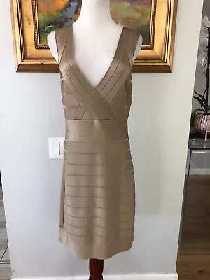 French Connection Gold Stretch Bandage Bodycon Party Mini Dress Size 10 EUR 42 • $39.99