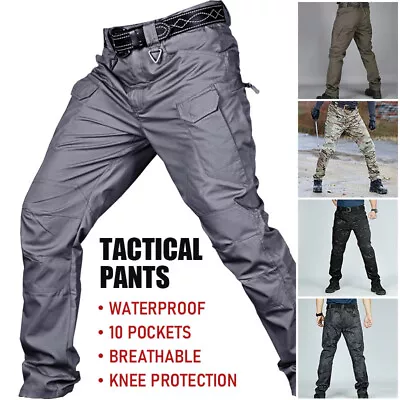 Mens Waterproof Tactical Work Trousers Cargo Pants Combat Fishing Hiking Outdoor • £16.59