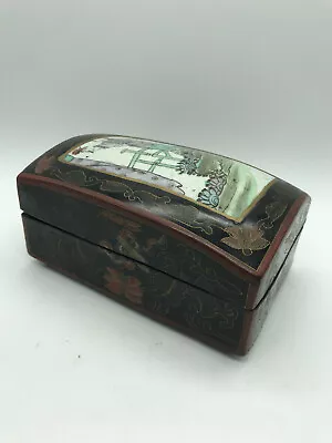 Vintage Asian Oriental Jewelry Trinket Box Art Handmade & Painted Etched • $37.85