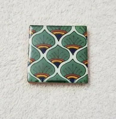 Glossy  Green Peacock Feather  Mexican Talavera Ceramic Tiles 2 X2  • $2.75