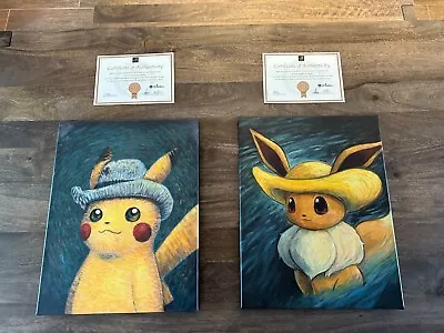 Van Gogh Giclée Pokemon Pikachu & Eevee Canvas 45 X 35 Cm Portraits With COA • $750