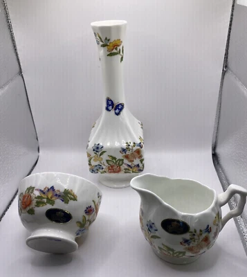 £4.95 • Buy 3 X Aynsley Cottage Garden Items - Bud Vase, Small Jug & Small Bowl