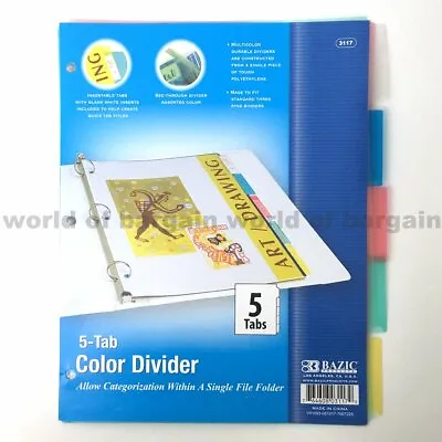 $6.95 • Buy 5 Tab Colored Dividers 3 Ring Binder Plastic Film File Folder Inserts Index C077