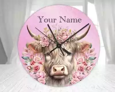 Personalised Highland Cow Clock Glass Wall Clock Highland Cow Gift For Women • £15.99