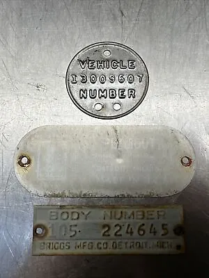 1951 Plymouth Cranbrook Data Plate Body Number Id Tag Vin Original Vintage • $95