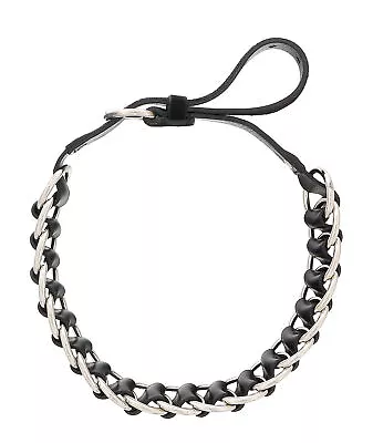 Miu Miu Black/Silver Leather Woven Silver Chain Choker Necklace-One Size • $49