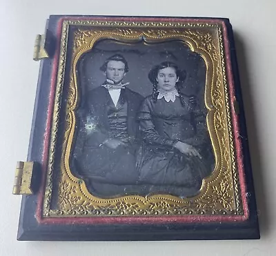 Nice 1/6 Plate Daguerreotype Of An Attractive Couple In Thermoplastic Case • $150