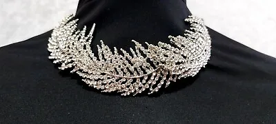 £25 • Buy Silver Diamante Wedding Tiara Headband Feather Design Wedding Ball Prom