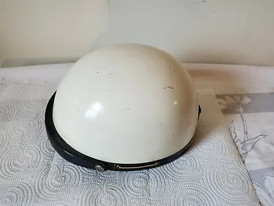 Vintage White Motorcycle Helmet Leather Chin Strap Mchal Design Highway Patrol  • $99.99