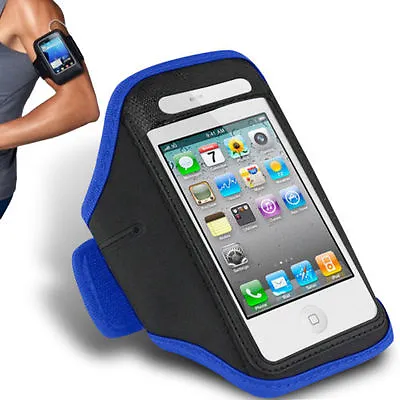 Blue IPhone 4 4S Sports Strong ArmBand Padded Soft Cover With Earphone Pocket • £1.95