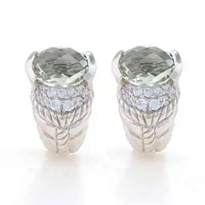 Judith Ripka Prasiolite & CZ Huggie J-Hoop Earrings In Sterling Silver 925 • $190