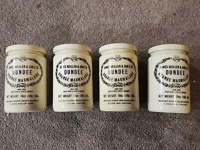 4 Vintage James Keiller & Son Dundee Orange Marmalade Milk Glass Jars With Lids • $125