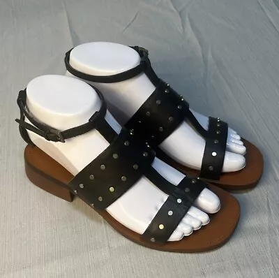 Zara Studded Strap Gladiator Sandals Women’s Size 6 EU36 Black Faux Leather • £24.10