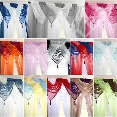£3.89 • Buy New Ready Made Plain Tassel Voile Swag Swags Net Curtain Pelmet Valance Drapes