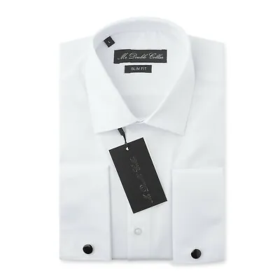 Mens White Double Cuff Shirt Longsleevee • £27.99