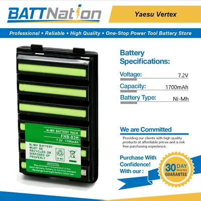7.2V 1700mAh NiMh Battery For Yaesu Vertex FNB-V57 FNB-83 VX150 VX160 VX180 • $20.45