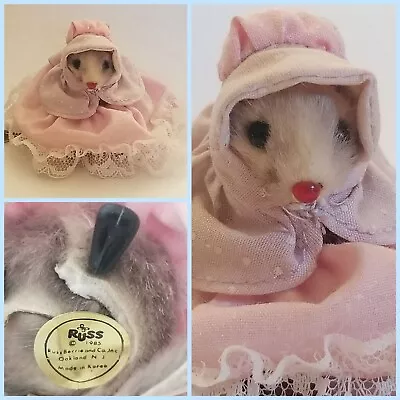 Vintage RUSS Real Fur Mouse Pink Lavender Dress Polka Dots Bonnet 1985 Korea • $25.95