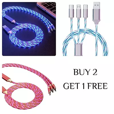 USB Type C Fast Charging Cable Multi Charger USB C LED Light Up Phone Charger • £3.39