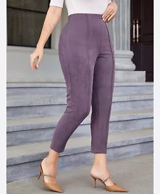 J. Jill Velvet Slim Skinny Leg Pants Womens L High Rise Plum Elastic Waist • $29.99