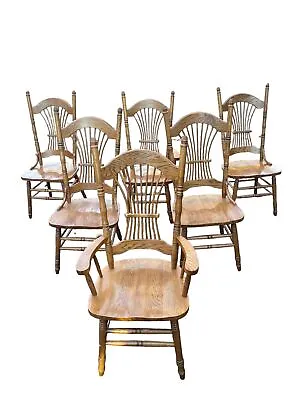 Vintage Farmhouse HighBack Solid Oak Tiger Stripe Chairs (Set Of 6) • $607.99