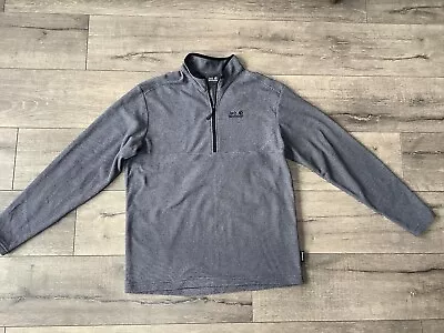 Mens Jack Wolfskin Nanuk 100 Grey Zip Neck Fleece Top Size L 40/42 Vgc • £4.99