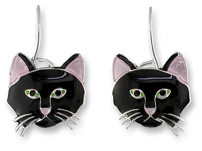 Paul Brent Silver Plated Black Cat Face Dangle Earrings • $22.99