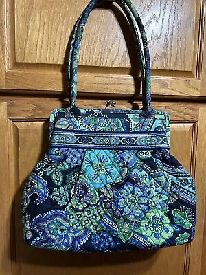 Vera Bradley BLUE RAPSODY Alice Handbag Kiss Lock Blue / Green Paisley/ Floral • $30